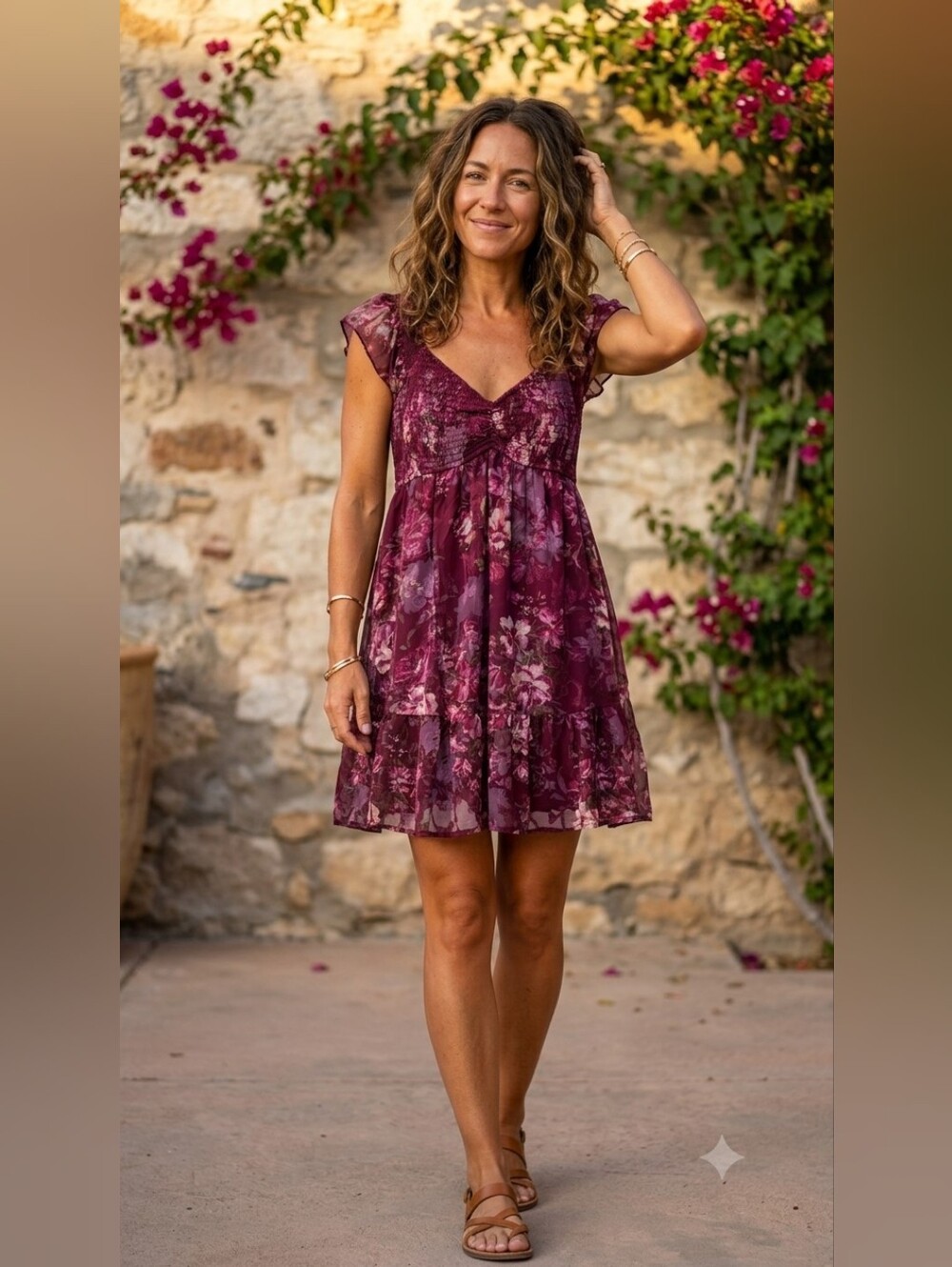 Allison & Kelly Women's Floral Smocked Deep Wine Mini Dress Sz Med & X-Large NWT